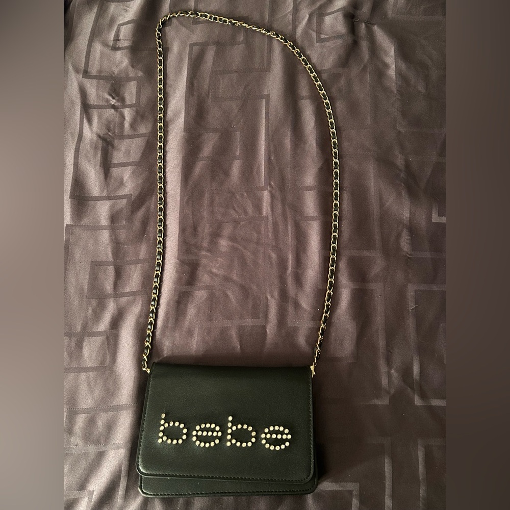 Bebe Black Crossbody Bag with Gold Chain